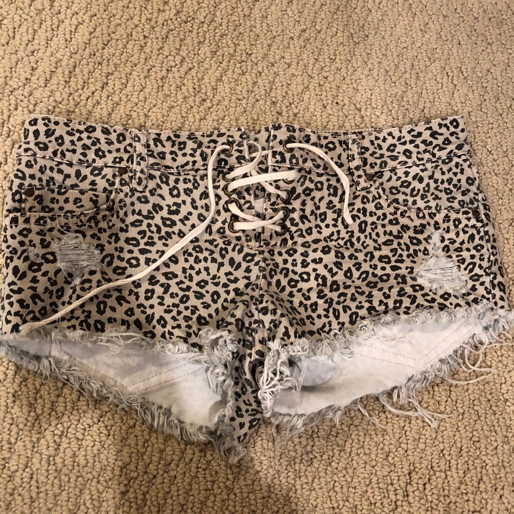 Billabong leopard denim shorts.
